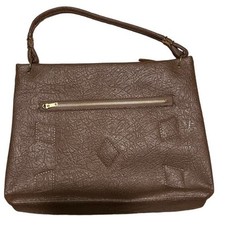 Vintage 70s Retro Vinyl Brown Hand Bag Purse Brown Geometric Pocket Zip Cosplay