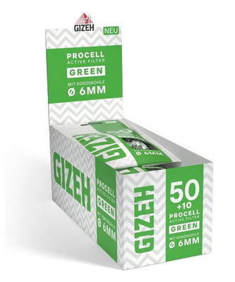 GIZEH ProCell GREEN Active Filter - Slim 6 mm mit Papierkappen - 10er Pack 