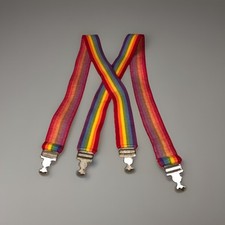 Vintage Rainbow Striped Suspenders Button Attachment