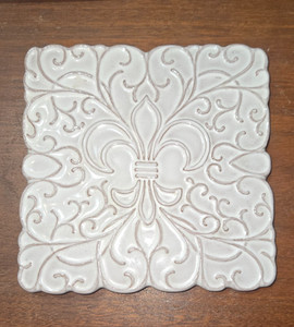 Vintage Frankoma 3TR Pottery Square Fleur-de-lis Scroll Tile Trivet