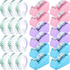 12 Pack Desktop Tape Dispenser Bulk with 12 Rolls of Transparent Tape, Office...