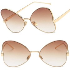 Gold Frame Gradient Brown Lens Oversize Butterfly Womens Sunglasses