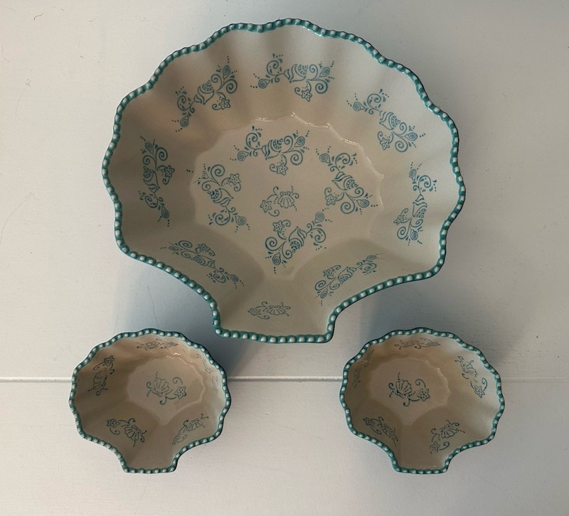 Temptations Chip Dip Bowl Set Floral Lace Summer Seashell Shaped Set
