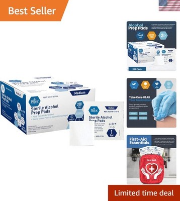 200 Pack Sterile Alcohol Prep Pads - 70% Isopropyl - Individually Wrapped Wipes