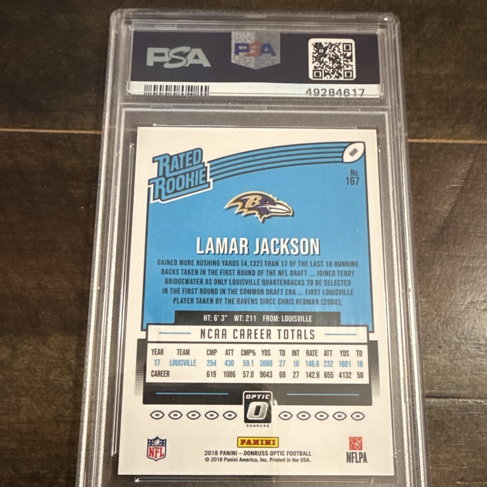 Panini 2018 Donruss Optic Lamar Jackson Rated Rookie RC Ravens #167 PSA 9-INVEST view 4