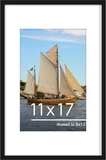 PEALSN 11x17 Picture Frame, Display Pictures 8 x 12 with Mat or 11x17, Black 