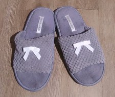 Laura Ashley Gray Slip-On Women's Slippers with Bow Accent, Comfort, Round Toe