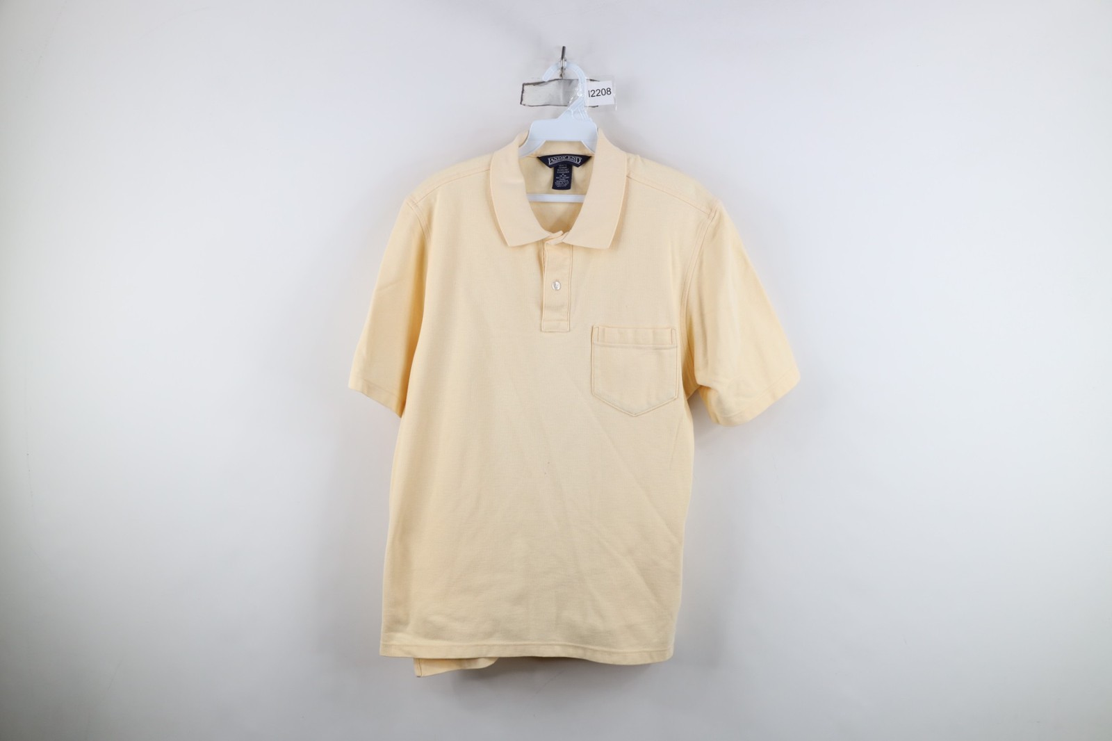 Vtg 90s Lands End Mens Medium Pique Cotton Collared Golf Polo Shirt Yellow USA
