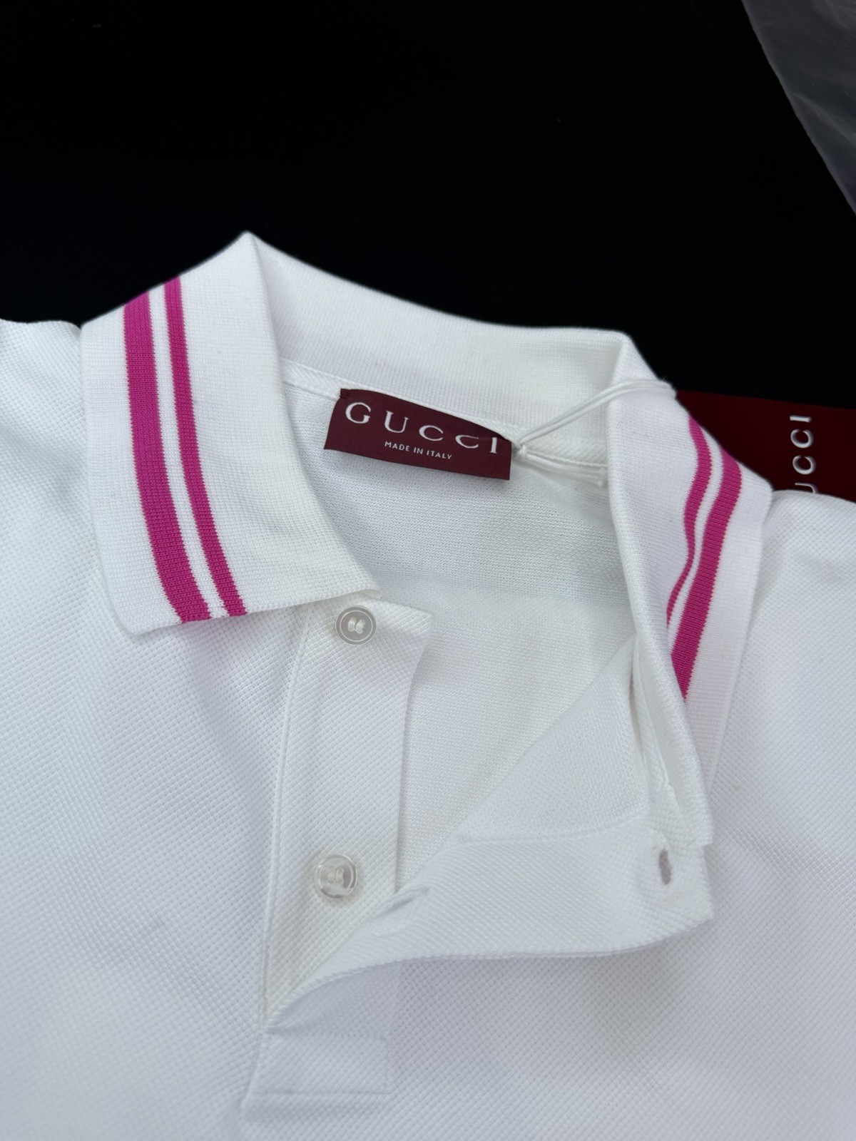 Gucci Men’s White Polo Shirt Pink Logo Collared Button Up Size 2XL Retail £650 image 8