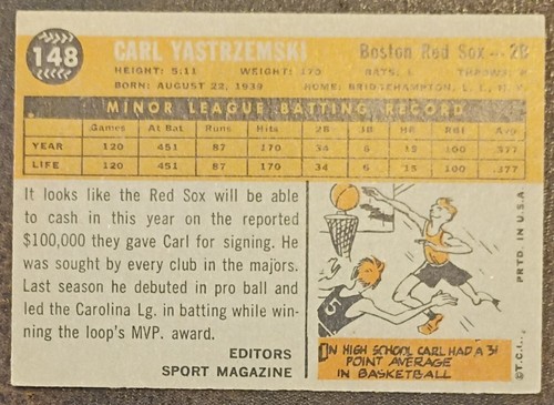 Signed Original 1960 Topps - Carl Yastrzemski Rookie Auto Autograph HOF - Picture 2 of 2