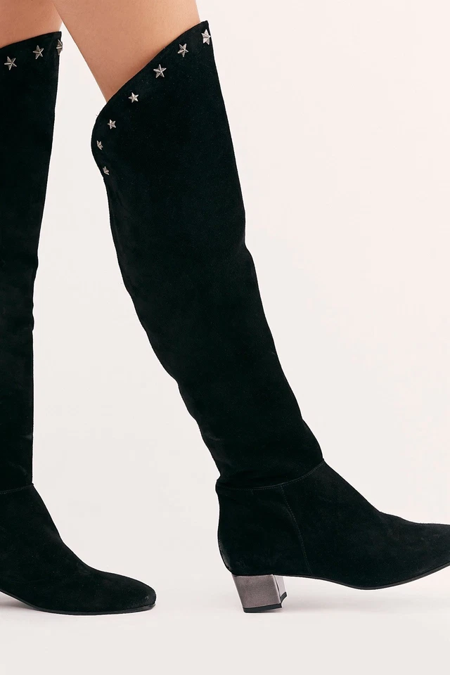 Botas altas Free People Better Days Over The Knee OTK negras gamuza estrella tachuelas 38EU Foto 3 de 4