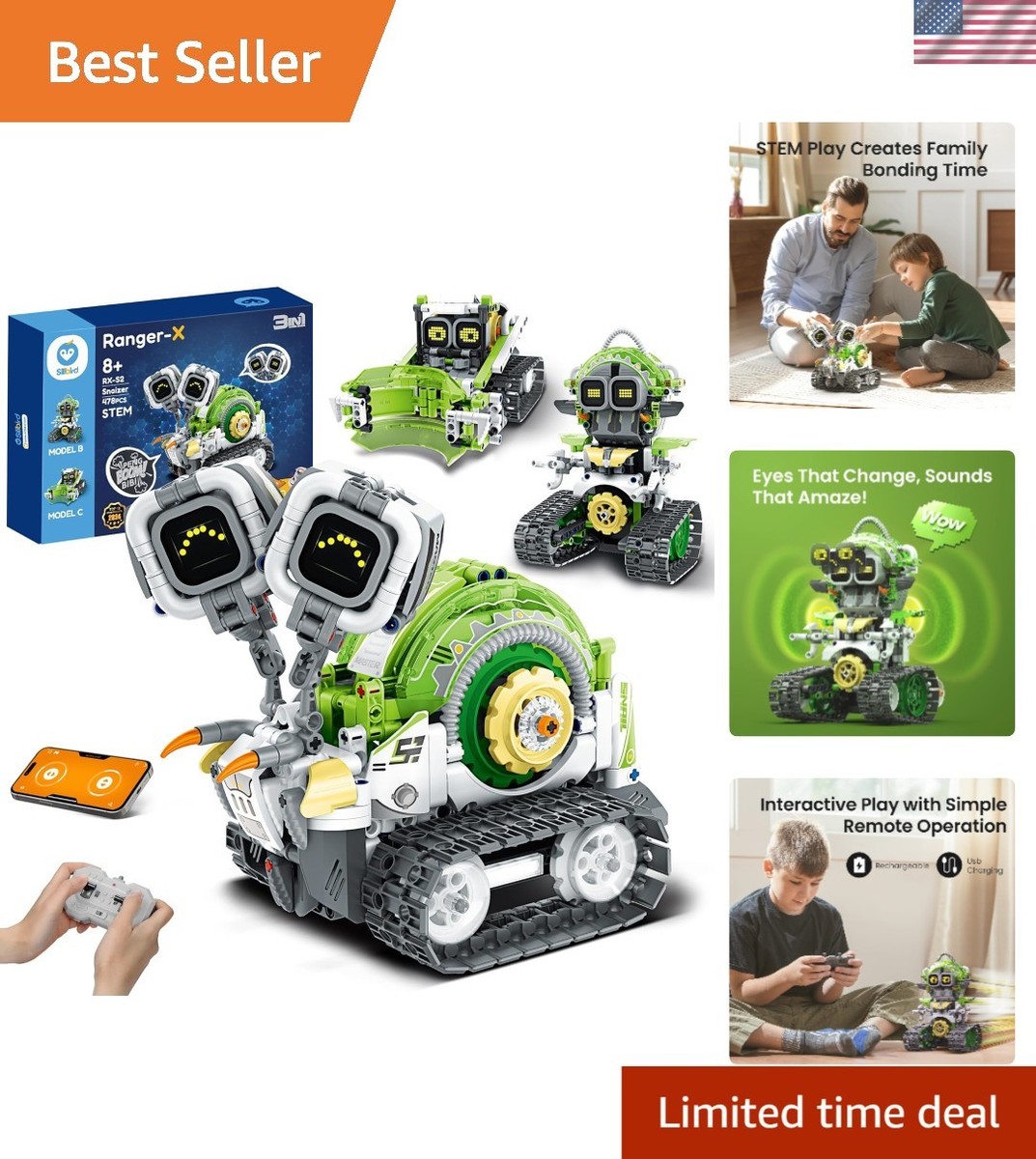 Dynamic Remote Control Robot Building Set 478 Pieces for STEM