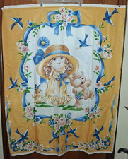 Cuddle Prints Baby Toddler Quilt Panel Gold Blue Birds Teddy Bear Girl Hat