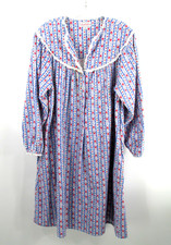 LANZ OF SALZBURG Nightgown Women Med Blue White Red Hearts Lace Trim 100 Cotton