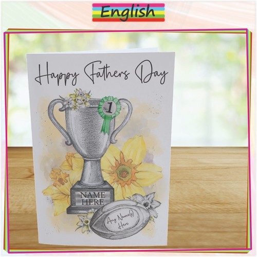 Personalised Fathers Day Card For Rugby Dad, Custom England Rugby Trophy Card - Picture 6 of 10