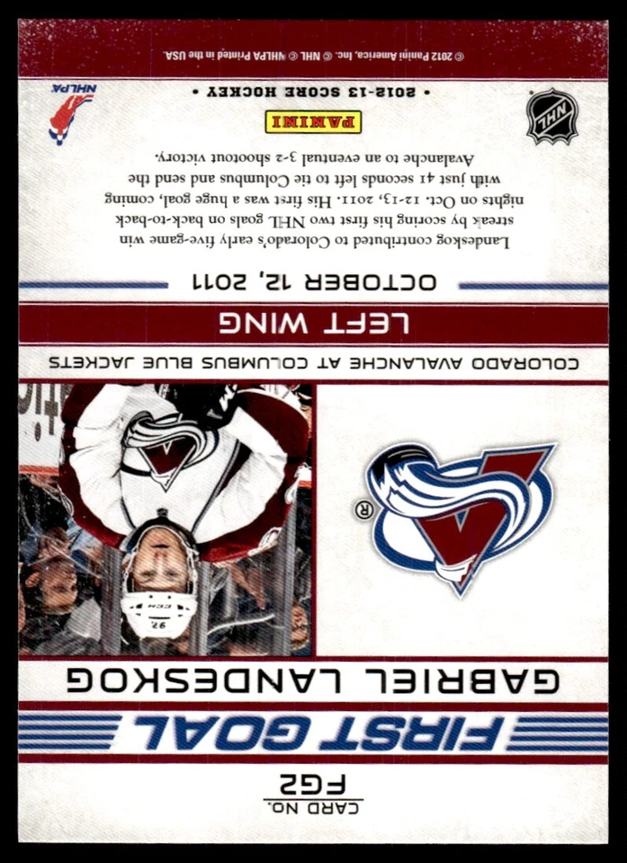 2012-13 Score First Goal Gabriel Landeskog Colorado Avalanche #FG2 - Image 2 of 2