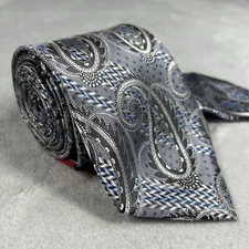 BRAND Q RED LABEL Mens Tie Set with Pocket Square Paisley  Gray & Blue NWT