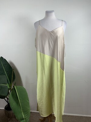express green slip dress Satin Colorblock Dress, Size 16 off the shoulder wedding dresses