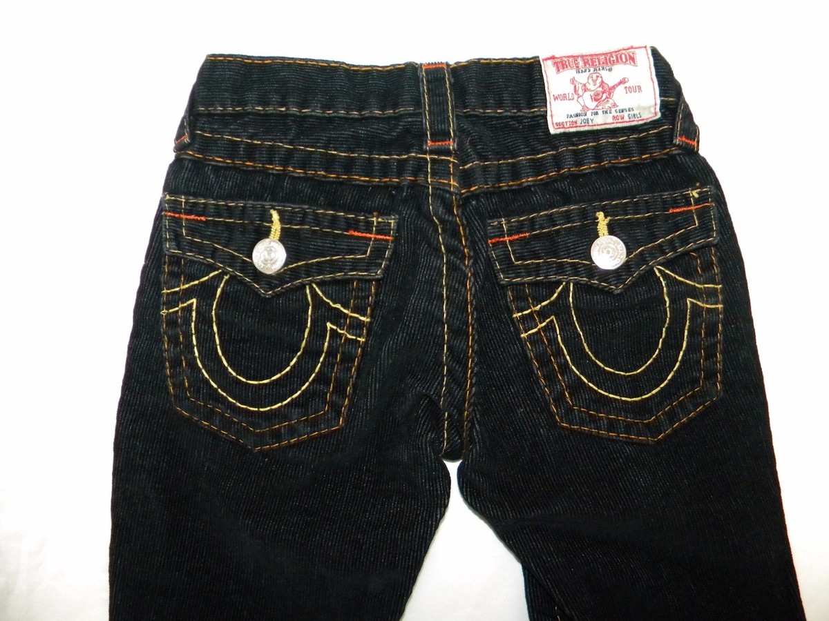 $185.00 True Religion Joey Girls Black Corduroy Pants Jeans SZ. 8 