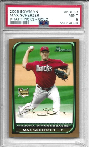2008 Bowman Draft Picks - GOLD MAX SCHERZER #BDP33 (RC) PSA 9 MINT