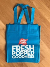 New Jolly Time Popcorn Fresh Popped Goodness Reusable Light Blue Tote / Book Bag