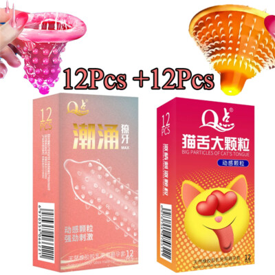 24x Adult Sensitive Orgasm Thin Latex Condoms Dotted Ribbed Stimulate Vaginal