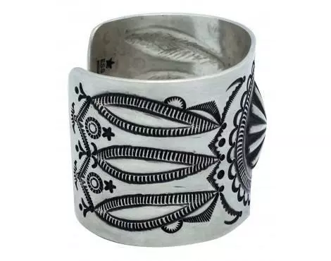 Edison Sandy Smith, Repouss̩ Stamped Silver Cuff, Navajo, 7 in