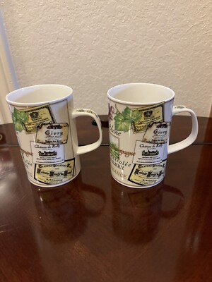Brand New Dunoon Bone China Mugs Set of 2 Fine Wines Edition