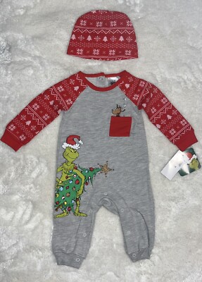 The Grinch 1pc Coverall Gray With Hat 3/6M NWT 