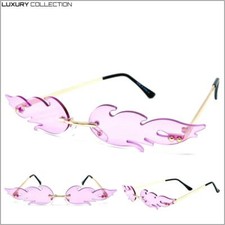 EXAGGERATED Retro PARTY Club Rave SUN GLASSES Funky Fire Flame Shape Purple Lens