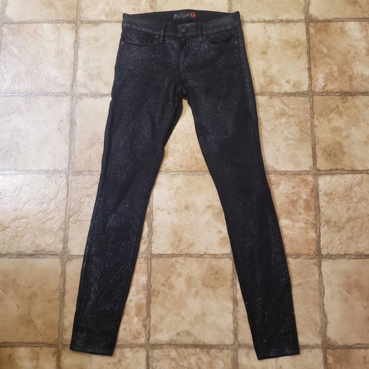 G by Guess Jeans Black Shimmer Glitter Super Skinny Jean Pants Size 26 or Size 2