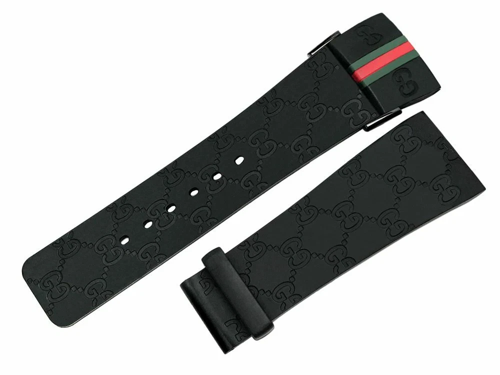 Original i Gucci YA114207 114 2 caoutchouc noir authentique 26 mm avec Gucci rouge et vert