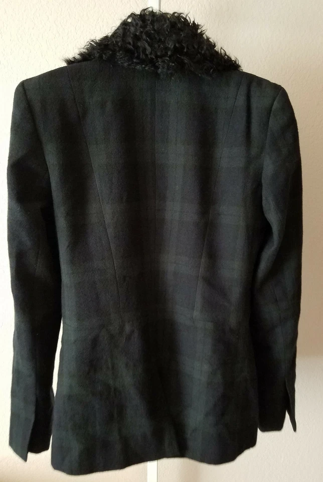 Chaqueta Blazer Talla 8 A.L.C Negra Lana Cuadros Desmontable Cuello de Piel de Cordero Foto 3 de 4