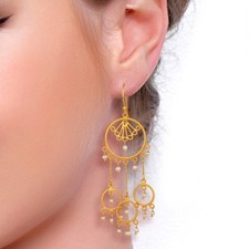 Charming Pearl Circles Chandelier Long Nice 925 Sterling Silver Earrings Jewelry