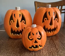 3 Vintage 1998 The Paper Magic Group  Headed Lighted Pumpkin Jack-O-Lantern