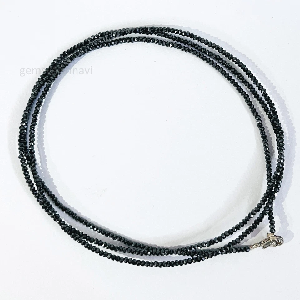 COLLAR DIAMANTE NEGRO 2mm Jet Negro-Redondo Facetado 32 pulgadas Certificado Foto 4 de 4