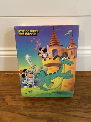 Vtg Disney Mickey & Minnie Golden 100 Piece Jigsaw Puzzle Green Dragon