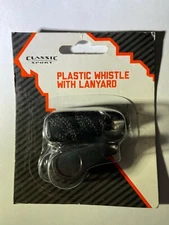 Classic Sport Plastic Whistle W Lanyard- Black
