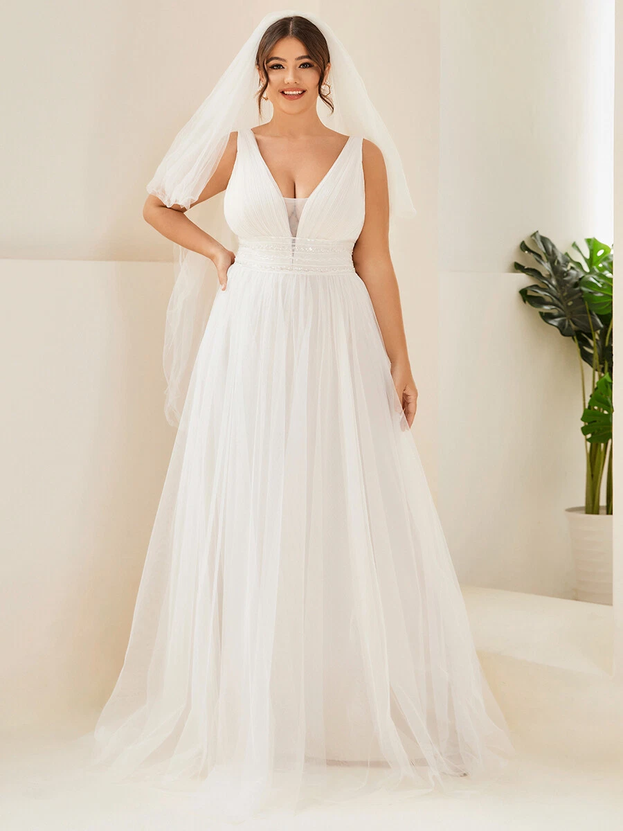 Payton A-line Deep V-neck Ivory Wedding dress