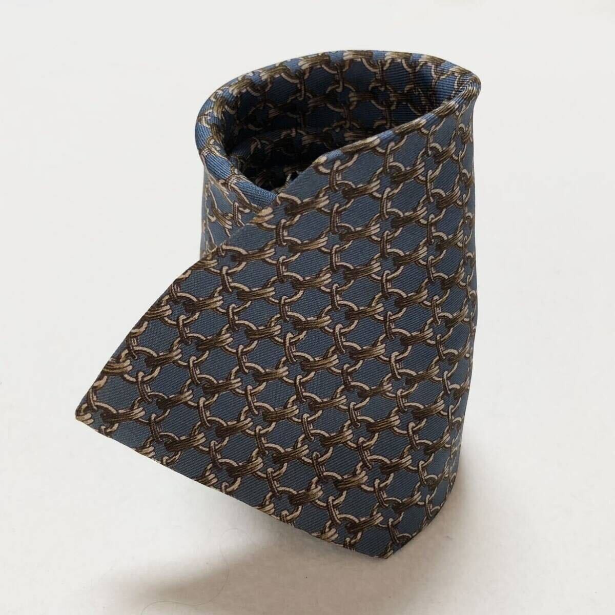 HERMES Neck tie Silk Blue Logo japan seller N1115 47 business Made