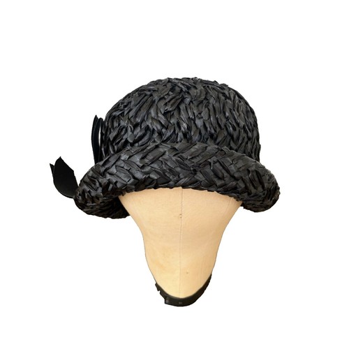 Vintage Codette Originals Black Straw Cloche Hat Bowler  display picture 3