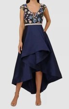 Adrianna Papell Women's Blue Beaded High-Low Taffeta Gown Dress Size 2