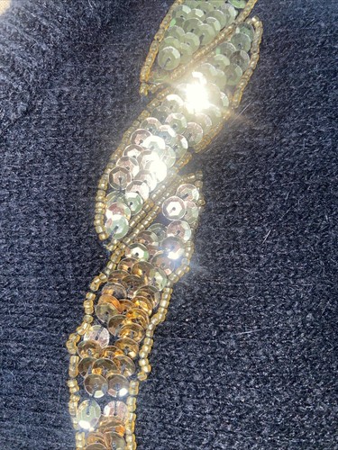 Vintage 80s 90s Worthington Women’s Black Sequin Beaded Silk Blend Sweater Small - Picture 10 of 11
