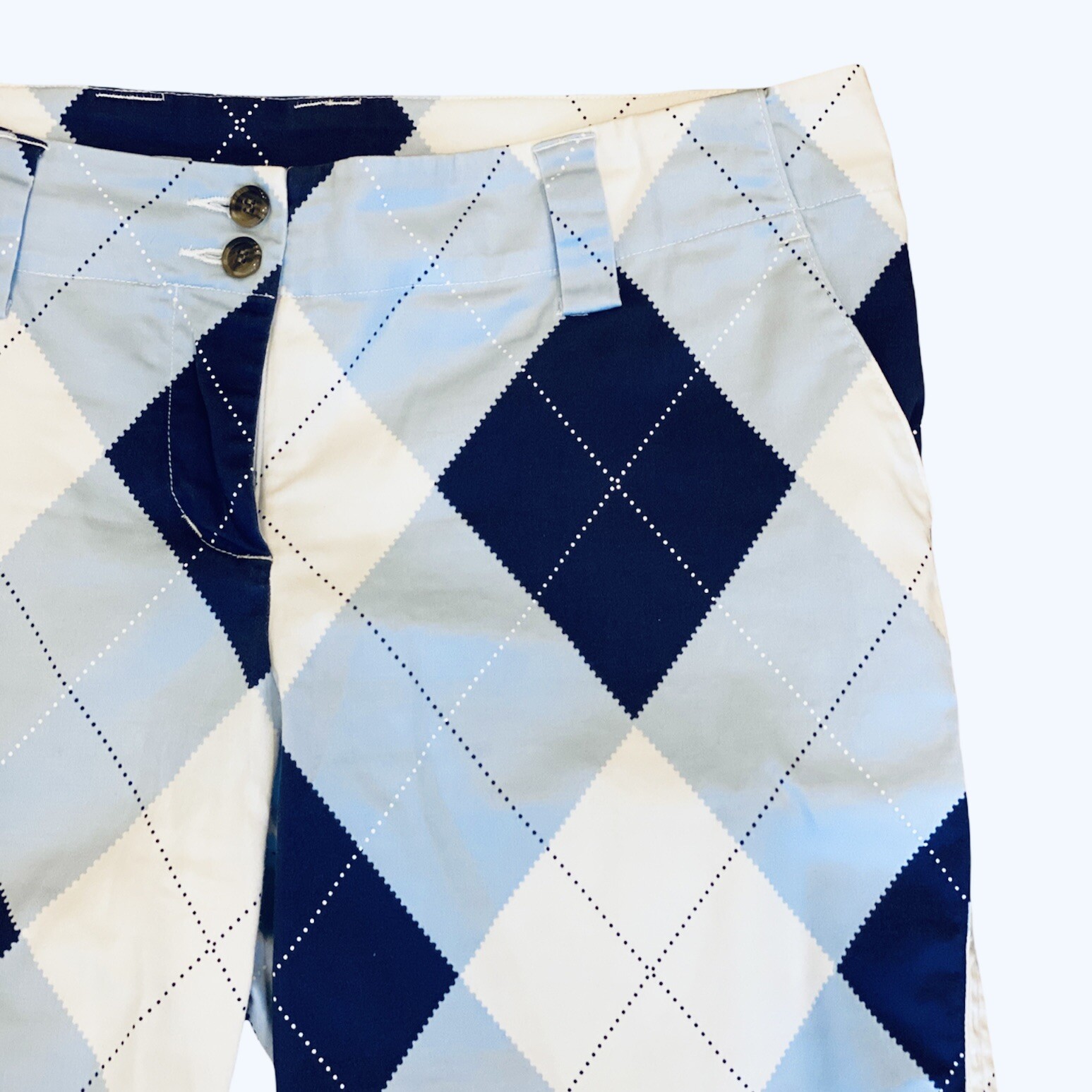 Loudmouth Blue White Argyle Plaid Golf Shorts Bermuda… Gem
