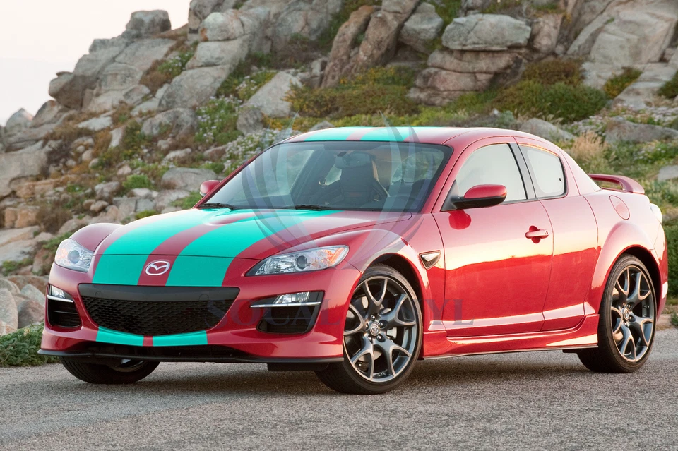 Calcomanía envolvente de vinilo color brillante rayas de carreras para Mazda Miata Rx8 rayas 10 ft/20 ft Foto 3 de 4