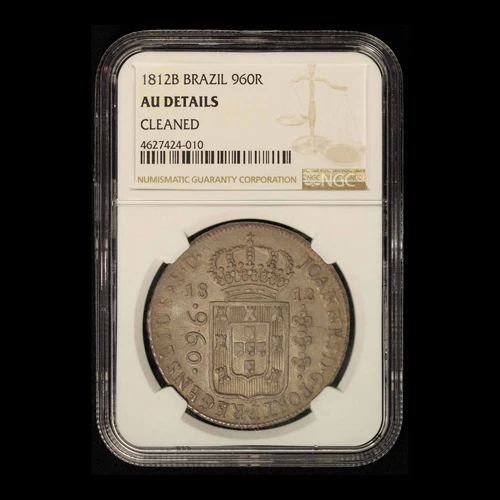1812B Brazil 960 REIS NGC AU Details - Cleaned - Free Shipping USA