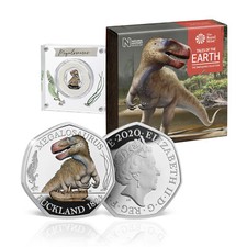 2020 Silver Proof Colour Dinosaur Megalosaurus 50p Fifty Pence Coin Box + COA