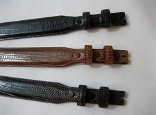 Genuine lizard belt size's 26 to 46. 1-1/8 tapered to 3/4", for 3/4" buckle, USA