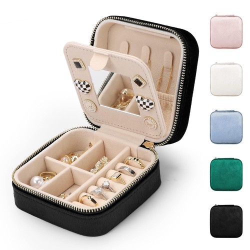 Etercycle Jewelry Box Organiser, Mini Velvet Jewelry Case with Mirror, Travel