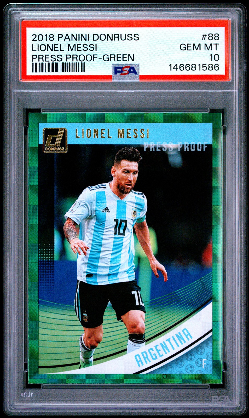 2018 PANINI DONRUSS PRESS PROOF-GREEN  #88 LIONEL MESSI PSA 10
